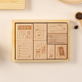 Hinoki - ‘Into the Cafe' Engraved Wooden Stamps Set