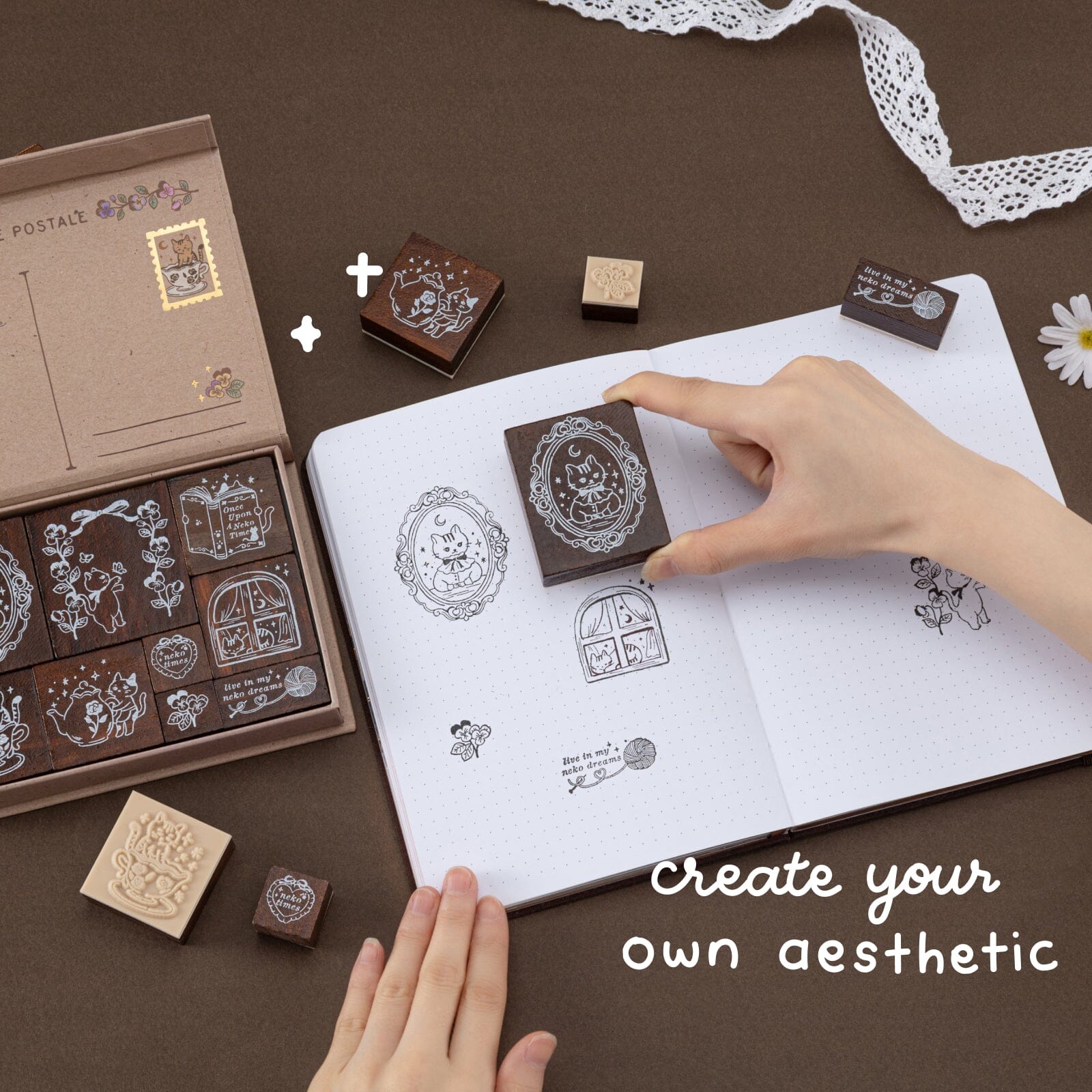 Tsuki ‘Vintage Neko’ Bullet Journal Stamp Set ☾