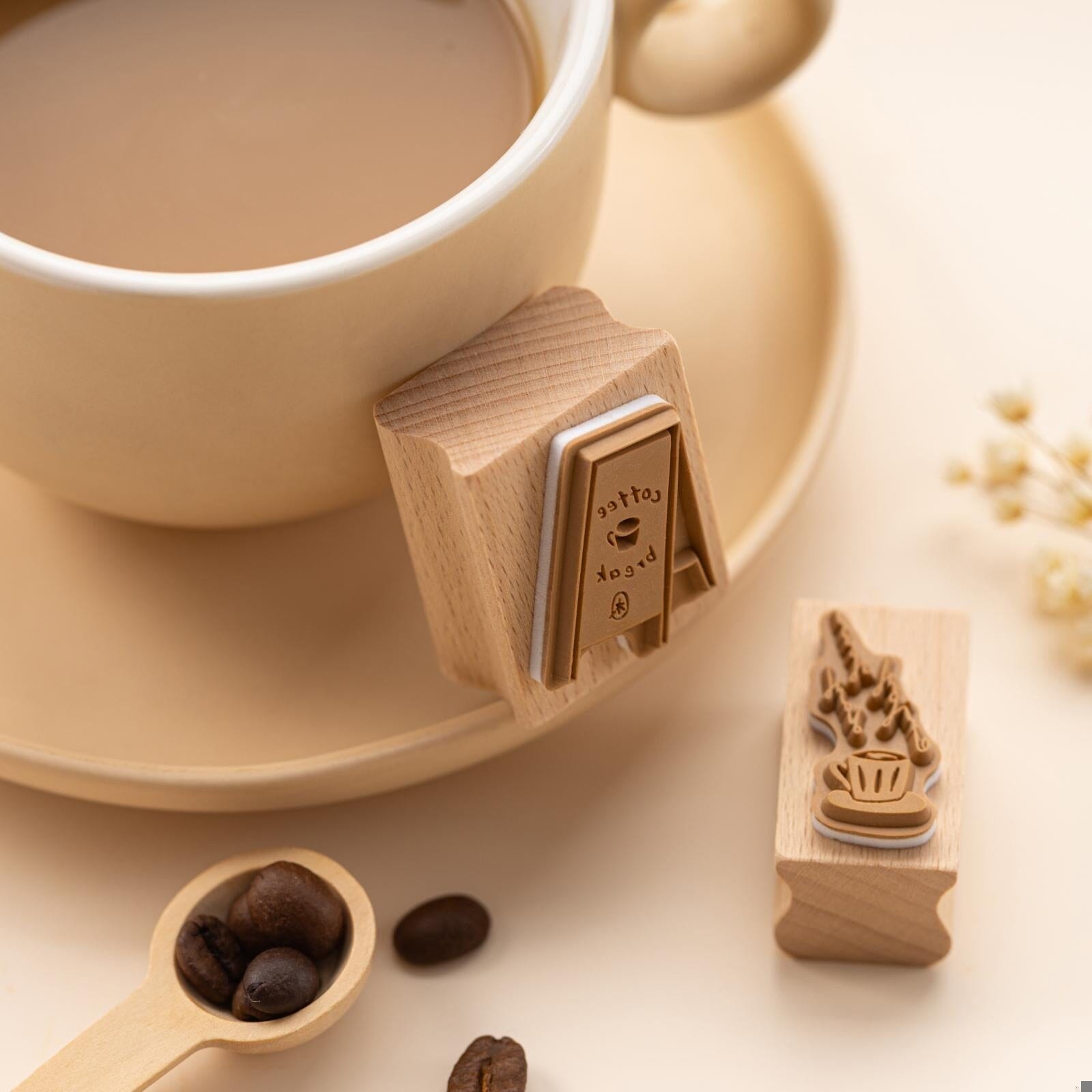 Hinoki - ‘Into the Cafe' Engraved Wooden Stamps Set