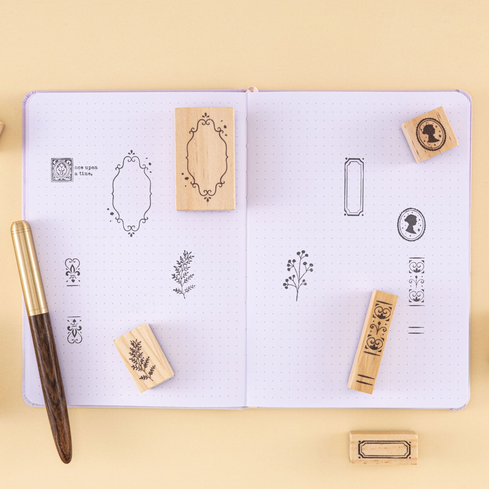  Tsuki Our Stories rubber stamps swatched on dotted white paper
