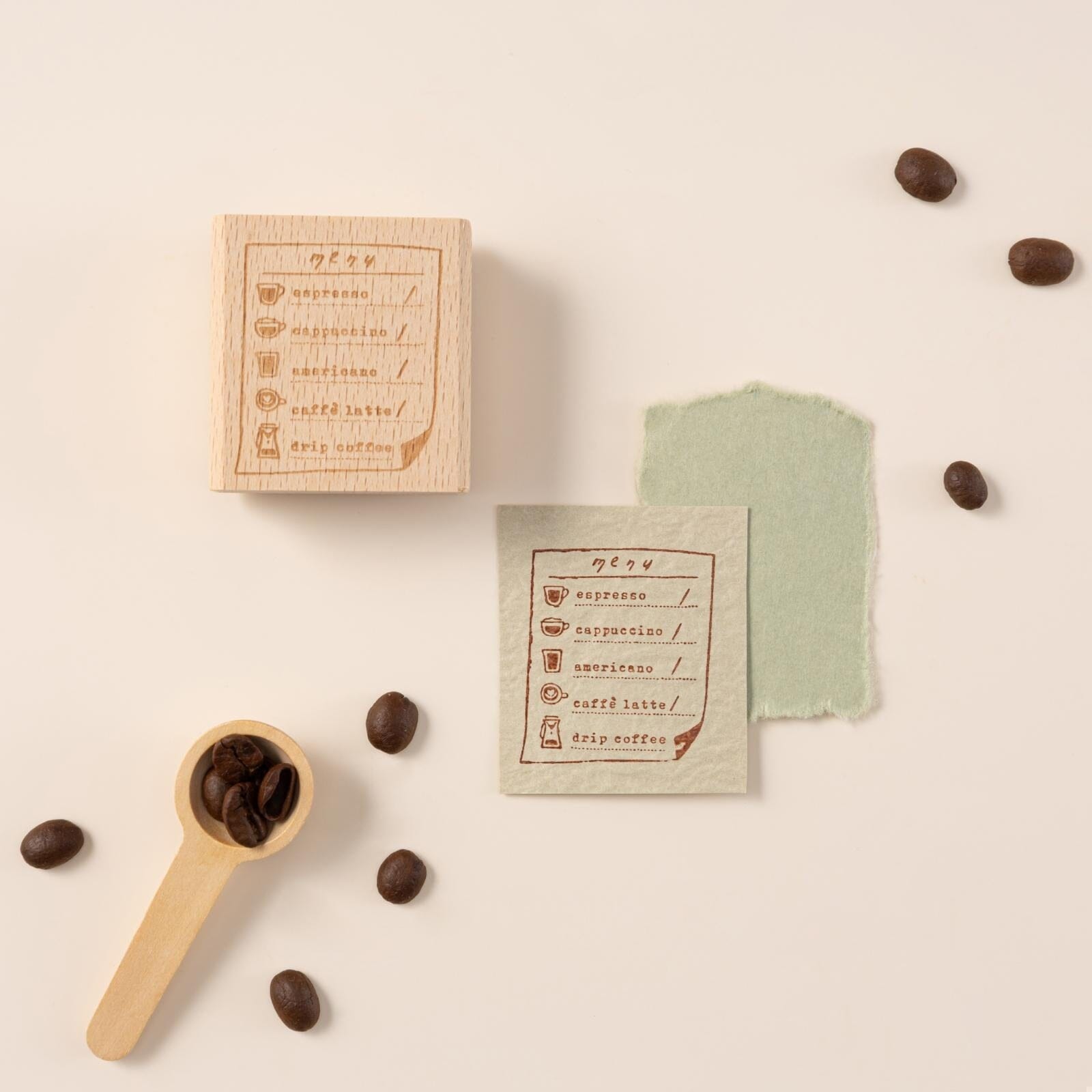 Hinoki - ‘Into the Cafe' Engraved Wooden Stamps Set