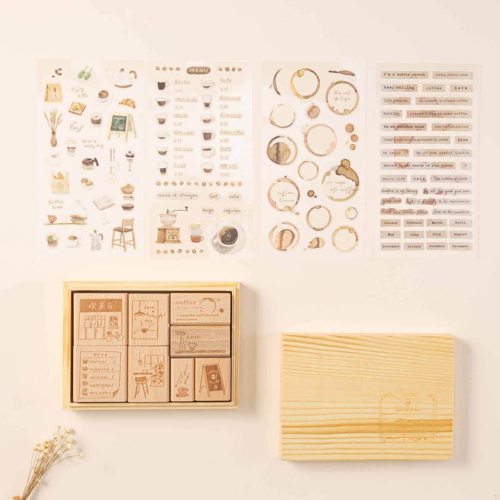 Hinoki - ‘Into the Cafe' Engraved Wooden Stamps Set