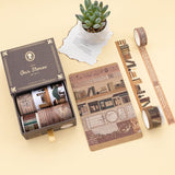 Our Stories opened drawer gift box with washi swatch next to it