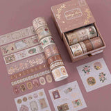 Tsuki ‘Vintage Rose’ Washi Tape Set with free stickers sheets on mauve background