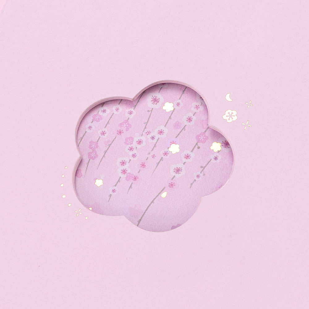 Close up of the cut-out front cover of Tsuki Four Seasons: Spring Collector’s Edition 2022 Bullet Journal