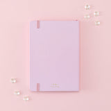 Back cover of Tsuki Four Seasons: Spring Collector’s Edition 2022 Bullet Journal with flowers on light pink background
