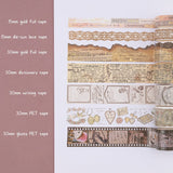 15mm gold foil tape, 15mm die-cut tape, 30mm gold foil burnt paper edge tape, 30mm dictionary tape, 30mm writing tape, 30mm PET tape and 30mm glossy PET tape