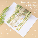 Brand new washi tape set with cottagecore illustratons on white paper