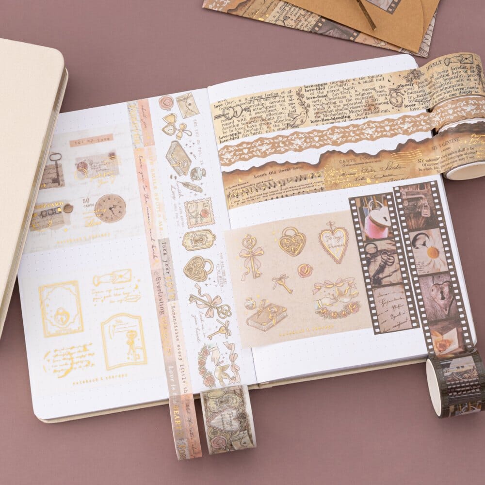 Tsuki Love Lock washi swatch on bullet journal notebook