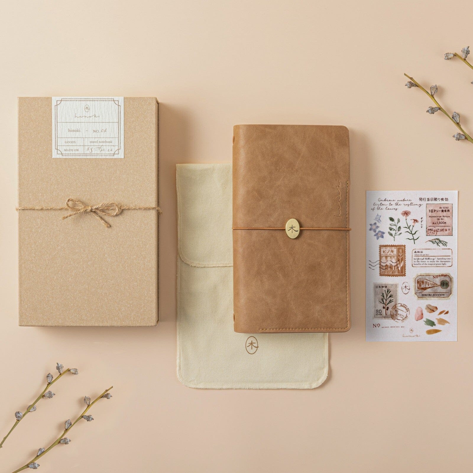 Travel notebook page on table with tea