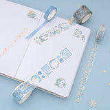 Swatch of winter moonflower washis on white dotted bullet journal pages
