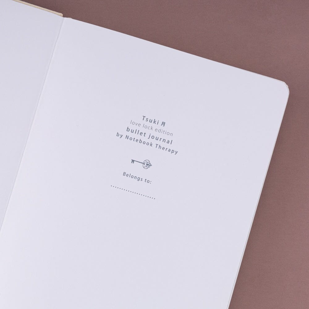 Front cover page of tsuki love lock bullet journal by notebook therapy