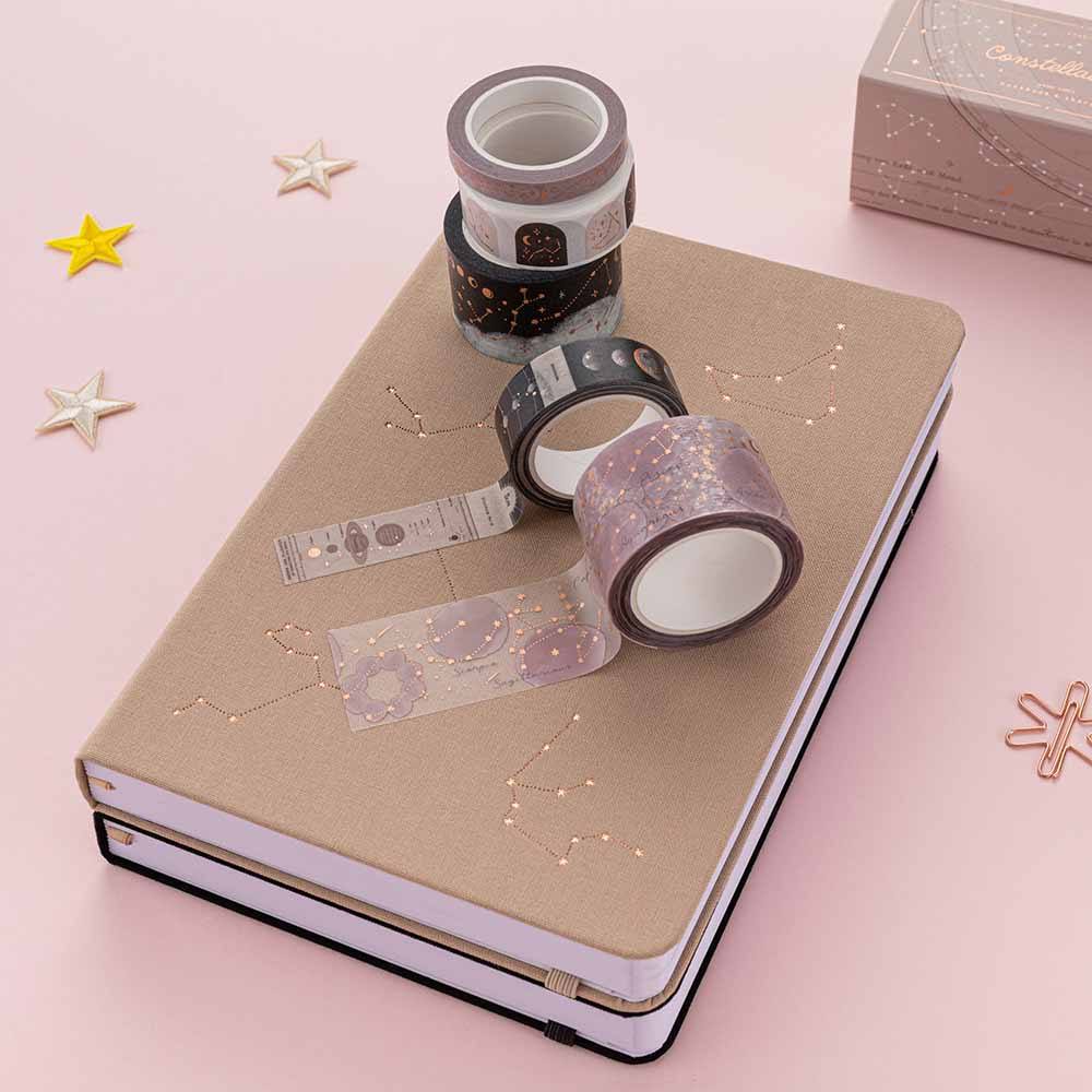 Constellations washi tape rolls stacked on tsuki constellations bullet journals