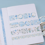Tsuki Winter Moonflower washi tape set swatch on white dotted bullet journal
