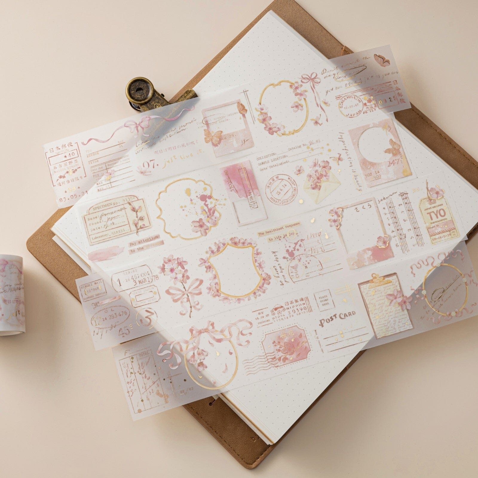 Hinoki into the blossom decorative tapes on top of Hinoki travel notebook