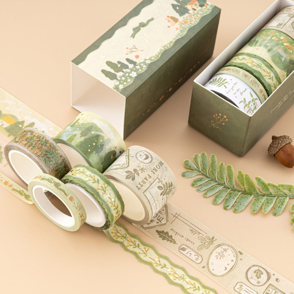 Tsuki Mori Washi Tape set on beige background