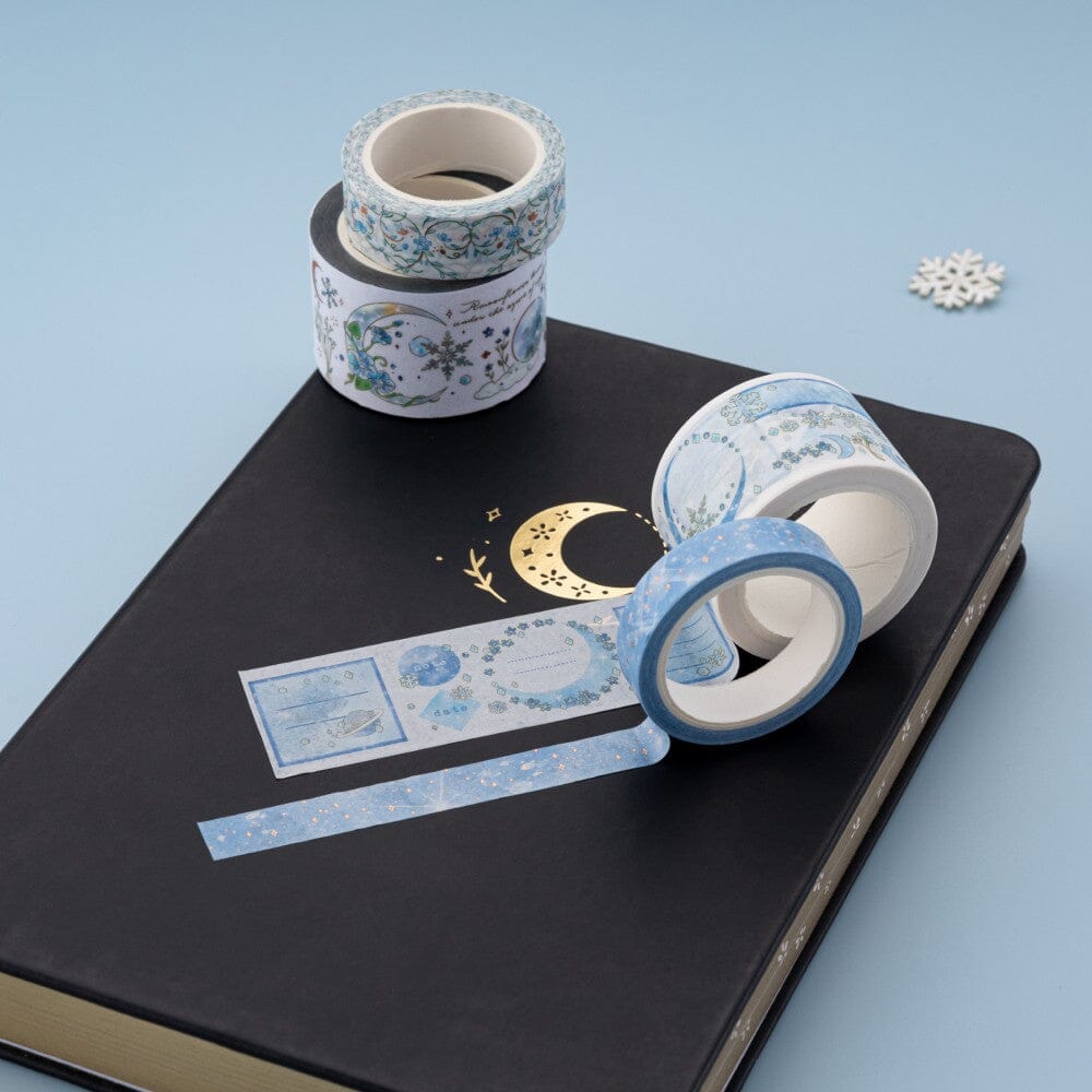 Tsuki winter moonflower washi tape set on Tsuki Moonflower notebook cover
