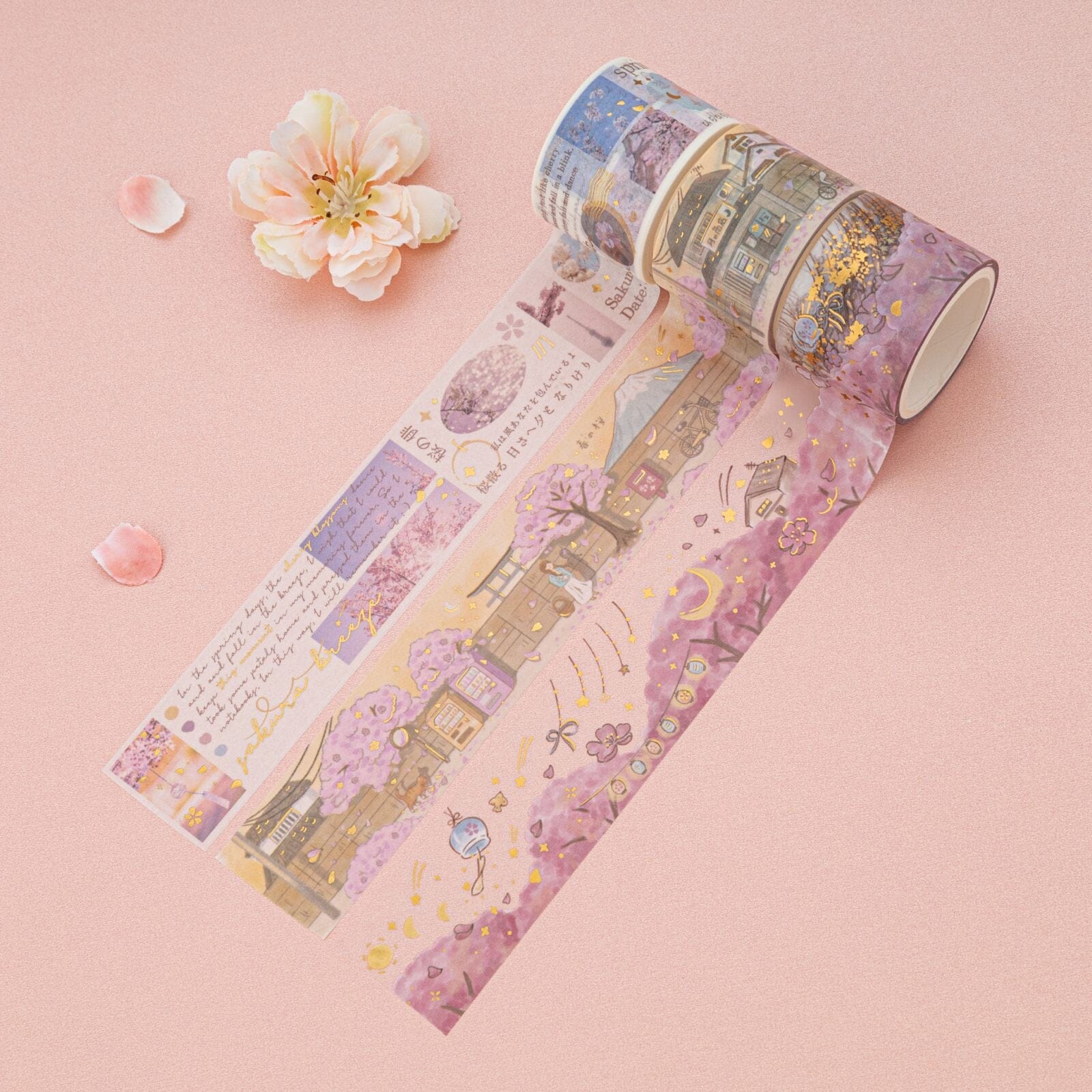 3x washi tape rolls 30mm wide with sakura designs