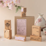 Hinoki into the blossom box with wooden stamps