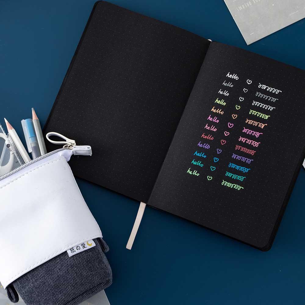 moonlight gelly roll pen swatch on black page bullet journal