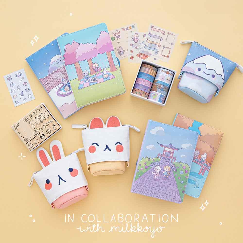 Full Tsuki Four Seasons Collection by Notebook Therapy in collaboration with Milkkoyo on honey yellow background