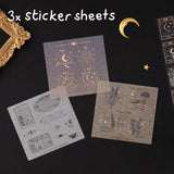 3x witchy sticker sheets on black background