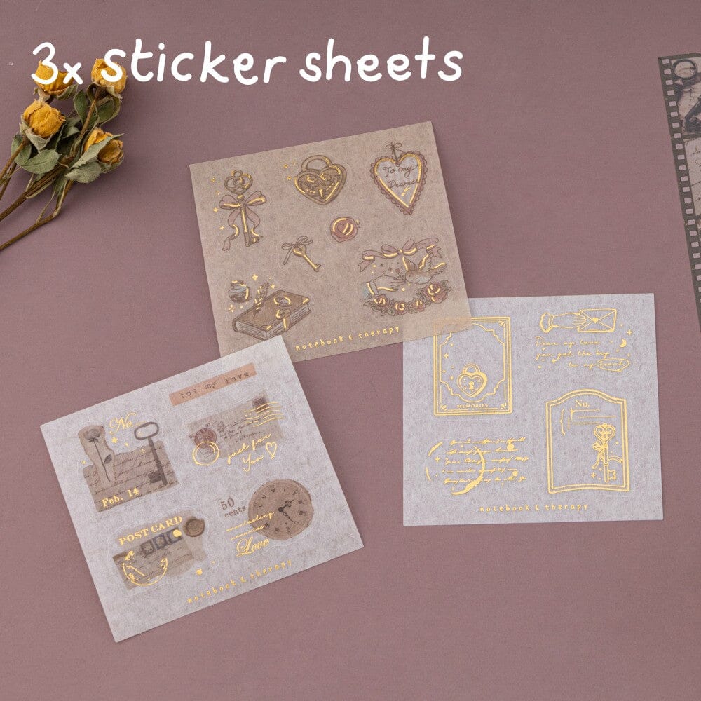 Opened box of tsuki love lock washi tape with 7x rolls insidie and outside