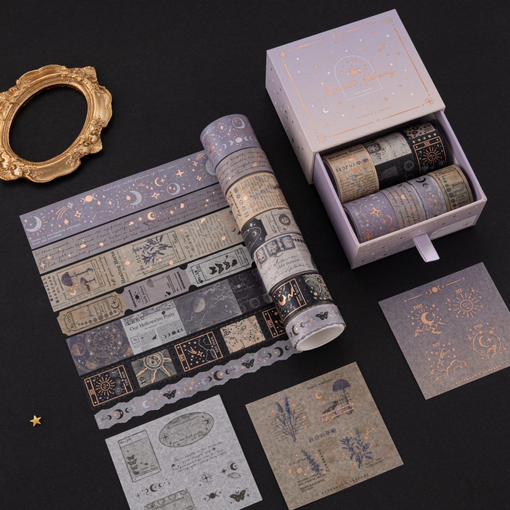 Moonlit Alchemy washi tapes on black background
