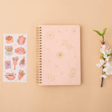 Honey Peach Tsuki Floral ringbound bullet journal with free sticker sheet on peach background