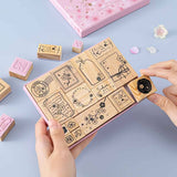 Tsuki ‘Sakura Journey’ Bullet Journal Stamp Set held in hands with cherry blossom petals on light blue background