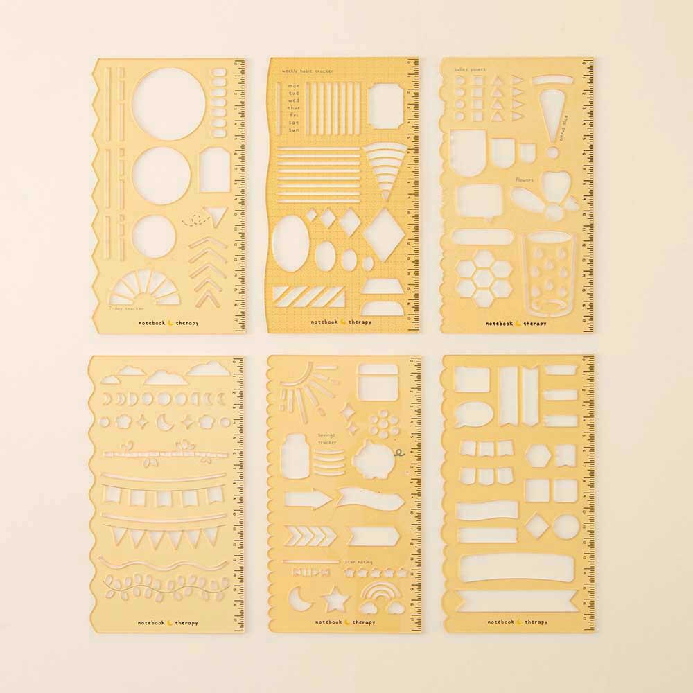 Tsuki Bullet Journal Stencil Set in neutral on beige background