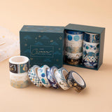 Tsuki Ocean Edition Washi Tapes and sticker sheet set with reusable eco-friendly gift box on peach background