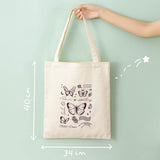 Tsuki ‘Flutter + Dream’ Tote Bag by Notebook Therapy x Pelinkan measuring 34cm by 40cm held in hand in mint background 