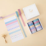 Tsuki Core Washi Tape Set in Pastel on open bullet journal page with flowers and pen on beige background