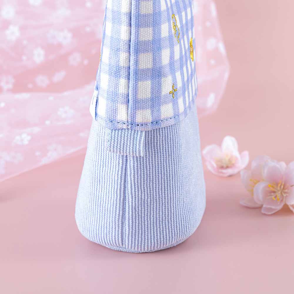 Close up of side of Tsuki ‘Sakura Journey’ Pop-Up Pencil Case with cherry blossoms and floral netting in light pink background