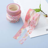 Tsuki 'Sakura Edition' Washi Tapes on white card with green leaves on light blue background
