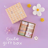 Tsuki Bunny Blush Washi Tape Set designed with Blossom Bujo with cute gift box with felt flowers on lilac background