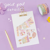 Tsuki Bunny Blush Washi Tape Set designed with Blossom Bujo on white clipboard with gold pen and felt flowers on lilac background