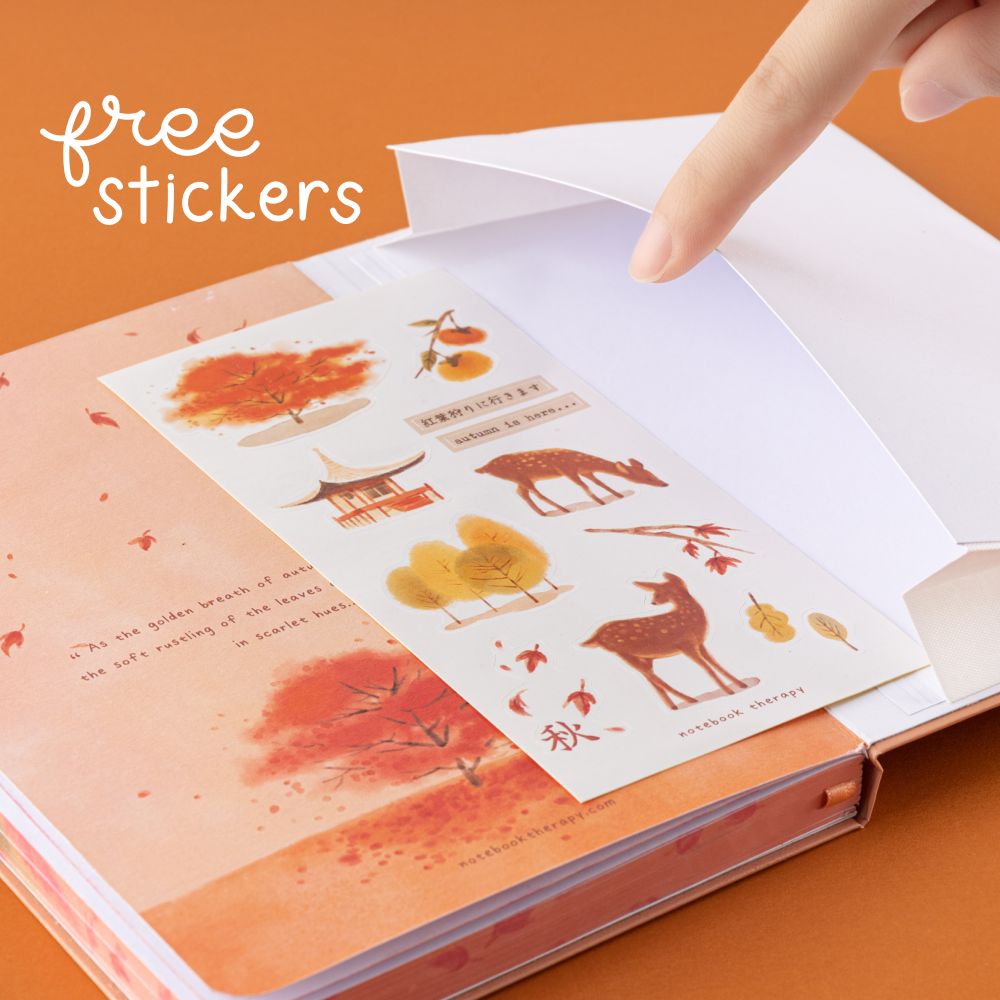 Free stickers in the pocket of Tsuki Four Seasons: Autumn Collector’s Edition 2022 Bullet Journal