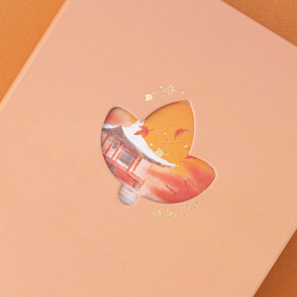 Close up of the illustrated cover on the Tsuki Four Seasons: Autumn Collector’s Edition 2022 Bullet Journal