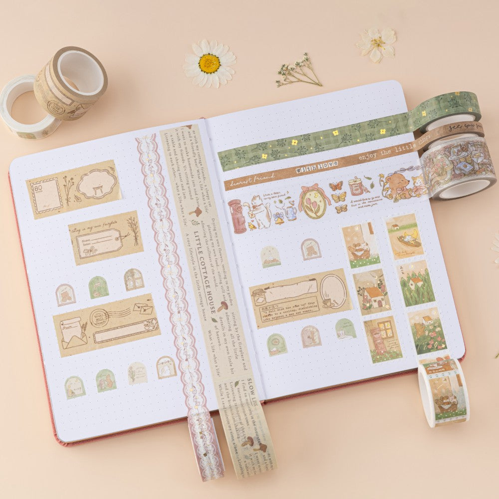 Washi tape swatch on white bullet journal pages