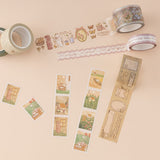 Cottagecore aesthetic washi tapes unrolled on beige background