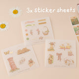 3x cotttagecore washi tape sticker sheets with gold details