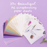 30x beautiful A6 scrapbook paper sheets on purple background