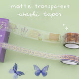 Tsuki ‘Enchanted Garden’ Matte Transparent Washi Tape rolls on green background