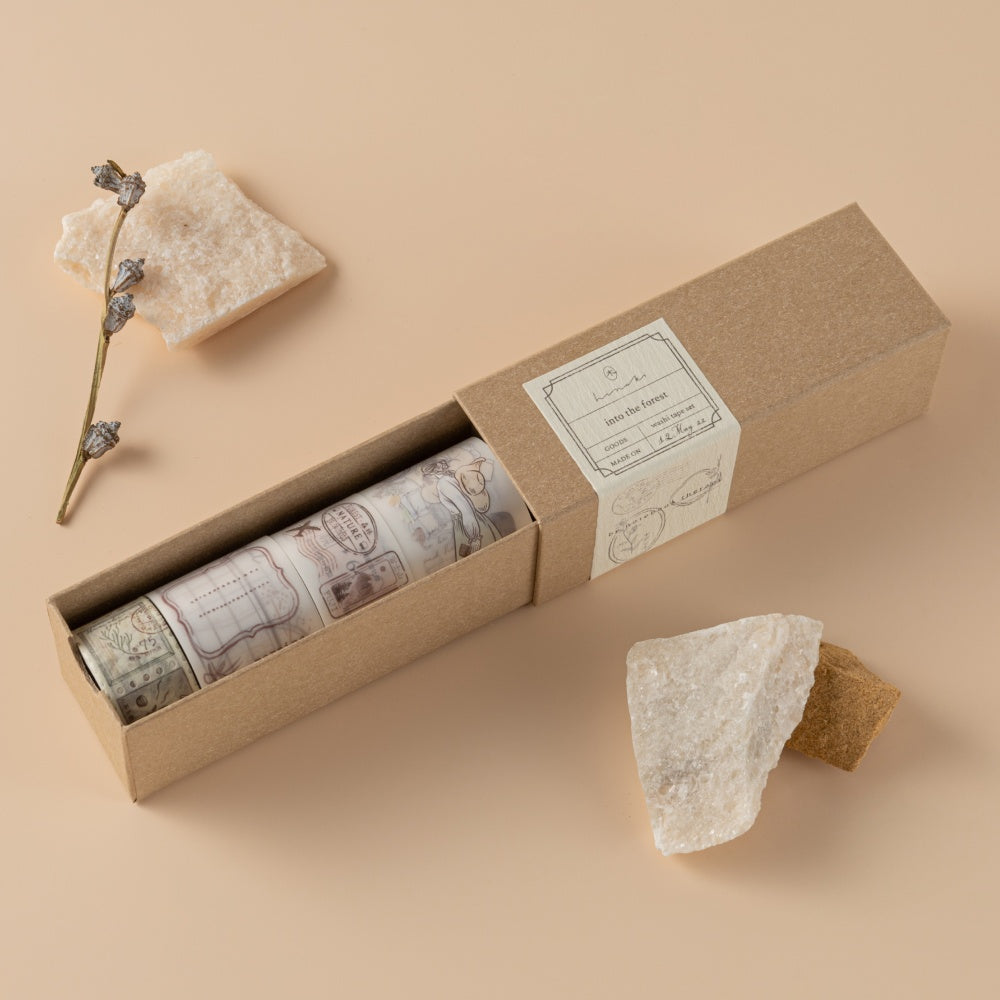 Opened drawer box containing Hinoki Into the Forest PET + Washi Tapes